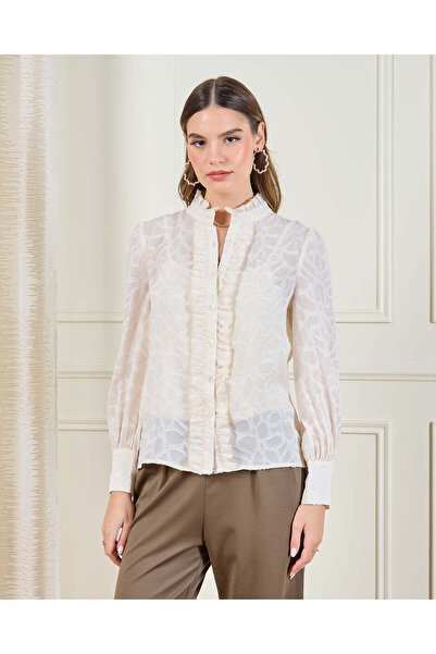 REDTAG Women Cream Jacquard Blouse