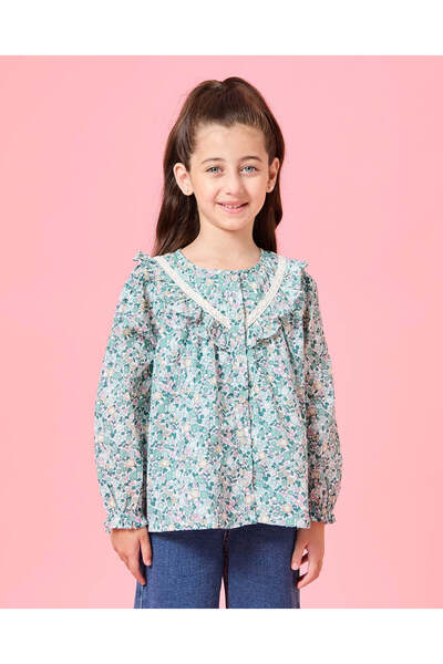 REDTAG بلوزة خضراء مزينة بأزرار أمامية للبنات