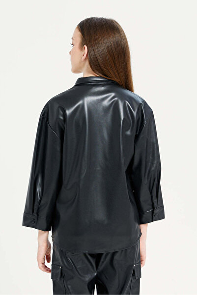 REDTAG Senior Girls Black Plain Leather Shirt