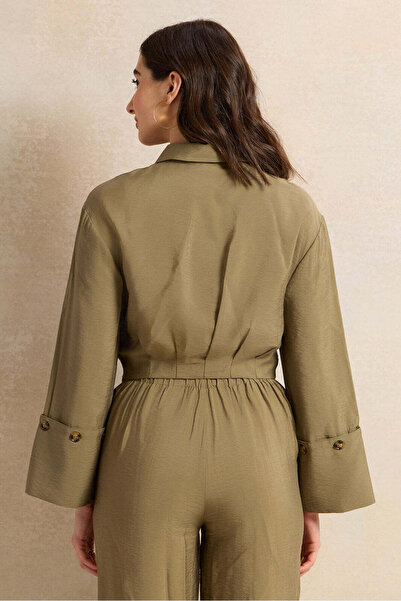 REDTAG Women Olive Waist Pleated Detailed Shirt