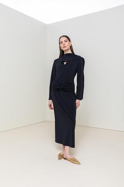 KAMEYA ŞAL YAKA DETAYLI ELBİSE 26W40845