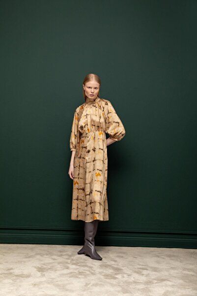 KAMEYA DESENLİ UZUN GÖMLEK ELBİSE 26W40847