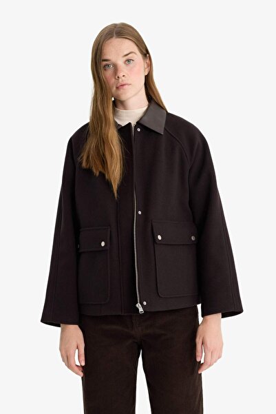 DeFacto Regular Fit Polo Yaka Fermuarlı Kaşe Mont F2799AX25WN