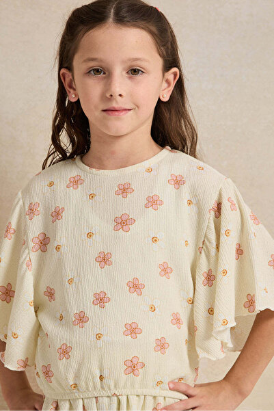 REDTAG Girls Cream Flower Allover Print Blouse