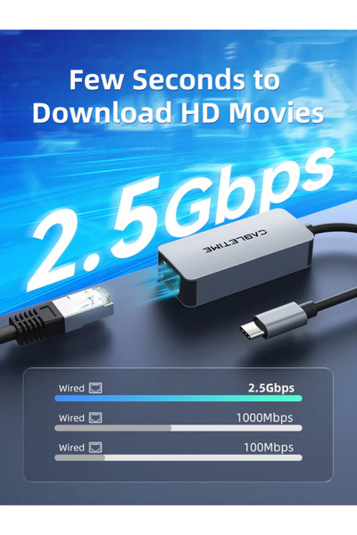 Cabletime USB C 3.0 to 2.5G RJ45 Ethernet Adapter
