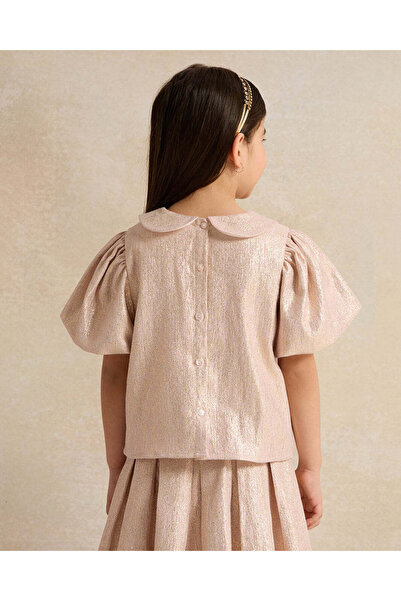 REDTAG Girls Gold Peter Pan Collar Jacquard Blouse
