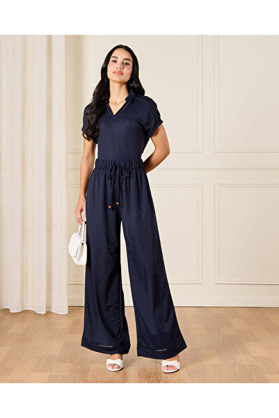 REDTAG Women Navy Embellished Polo T-Shirt