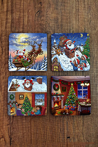 Begoloni Stone Decor Natural Stone Coaster - Mery Christmast Printed 10X10Cm New Year Christmas Stone Coasters 494