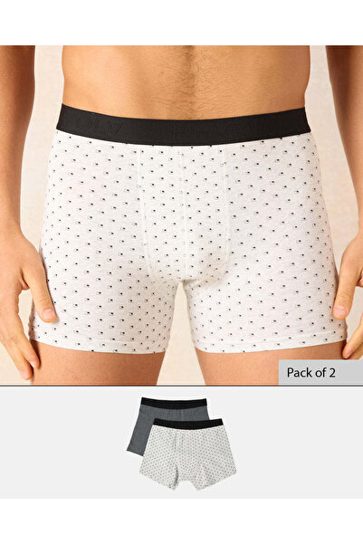 REDTAG Men Ecru And Charcoal Boxers Brief Set (Pack of 2)