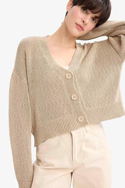 DeFacto Relax Fit V Neck Buttoned Knitwear Cardigan G4123Ax25Wn