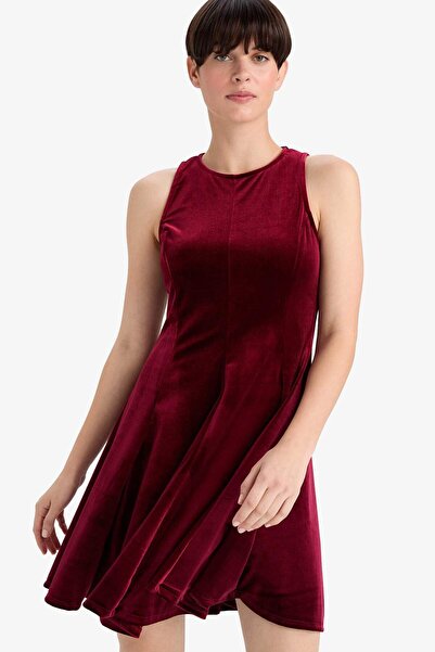 DeFacto Bisiklet Yaka Kadife Kolsuz Mini Elbise G4358AX25AU