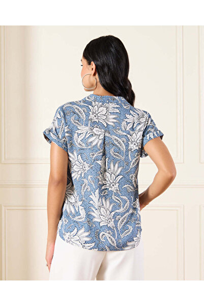 REDTAG Women Blue Printed Button Down Shirt