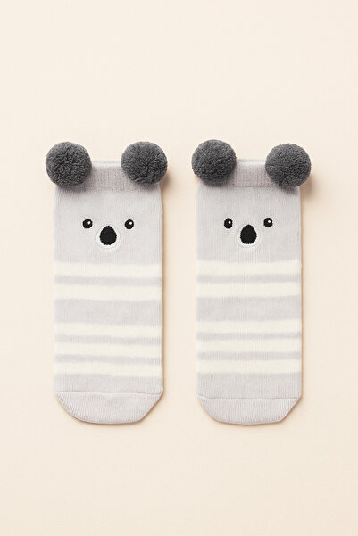 Katia&Bony Baby Socks with Pompom Accessories, Cute Koala Patterned Socks, Gray