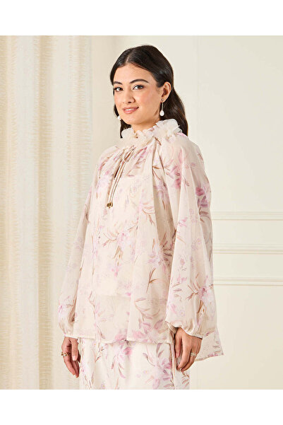 REDTAG Women Cream Floral Embellished Blouse