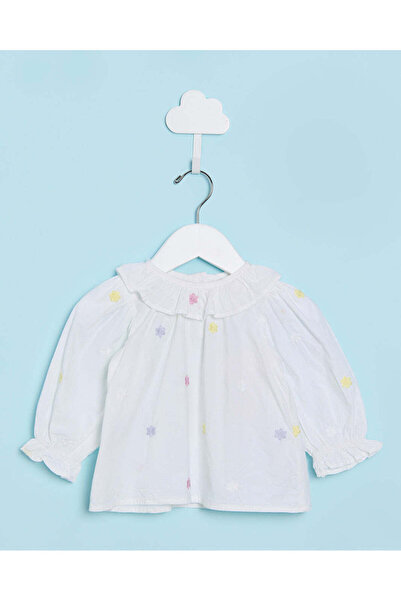 REDTAG بلوزة بيضاء مطرزة للبنات الرضع