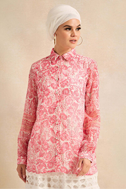 REDTAG بلوزة نسائية وردية مطبوع بأكمام طويلة