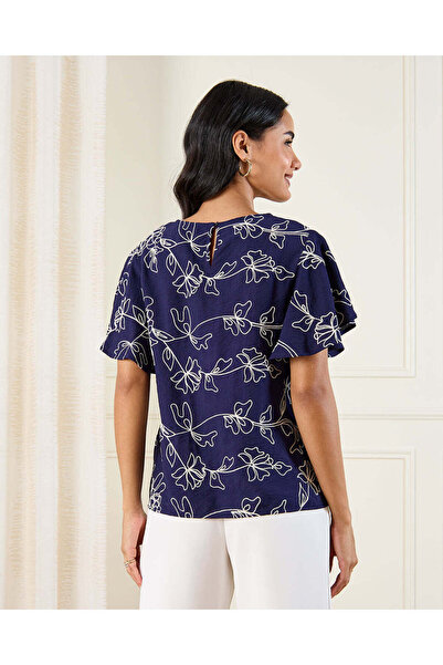 REDTAG Women Navy Embroidered Top