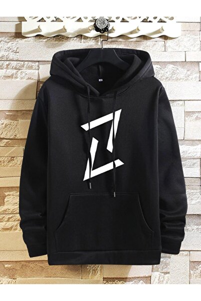 zeag УНИСЕКС ЧЕРНА ПУЛОВЕР С КАПЮШОН И ПРИНТ