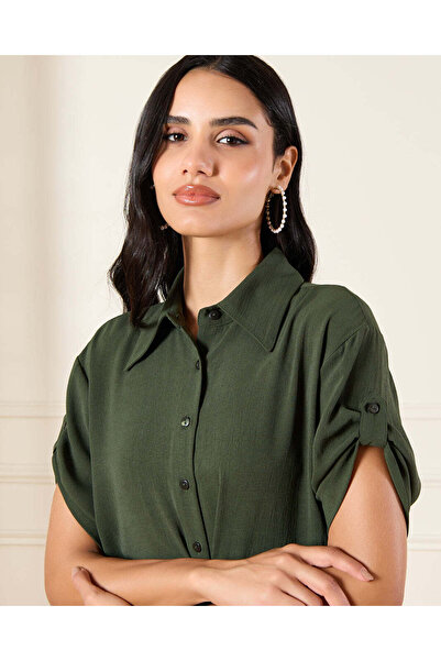 REDTAG Women Olive Drop Shoulder Over Size Shirt