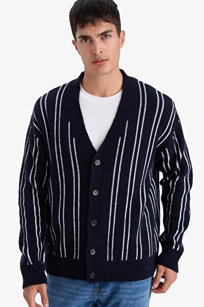 DeFacto Relax Fit V-подібний комір, смугастий, на ґудзиках, трикотажний кардиган F7279AX25WN