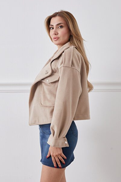DPARİS Brooch Detailed Single Pocket Short Cashmere Jacket