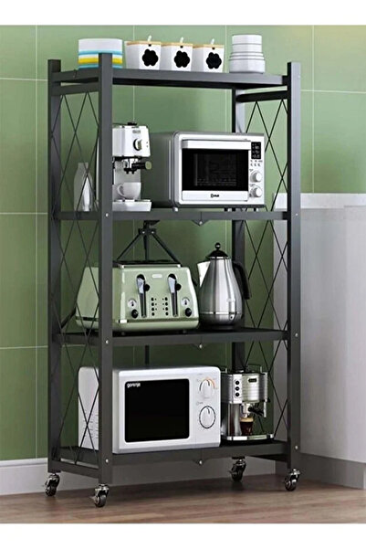 HayaBazaar 4-Shelf Foldable Metal Storage Shelves with Wheels,Rack for Garage Kitchen, Basement, Pantry, Black