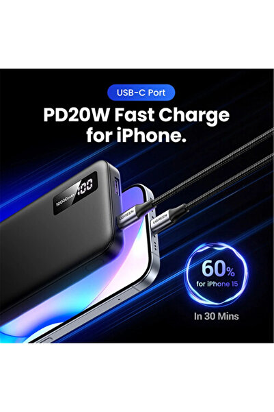 Ugreen PowerBank Two-Way Fast Charging USB-C Port and USB Port 10000mAh - Black