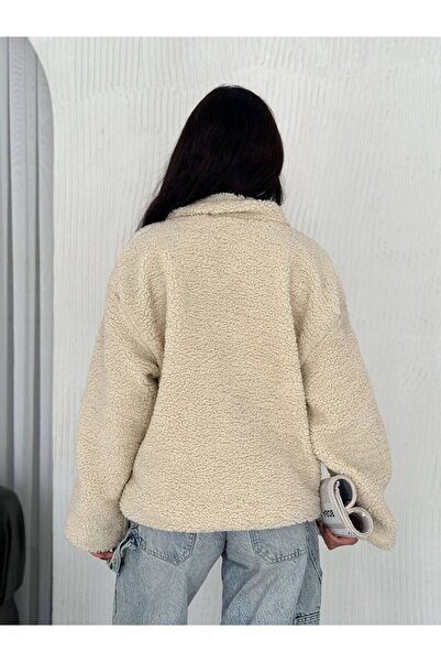 İLKCET MODA Mock Neck Zippered Women's Oversized Plush Coat