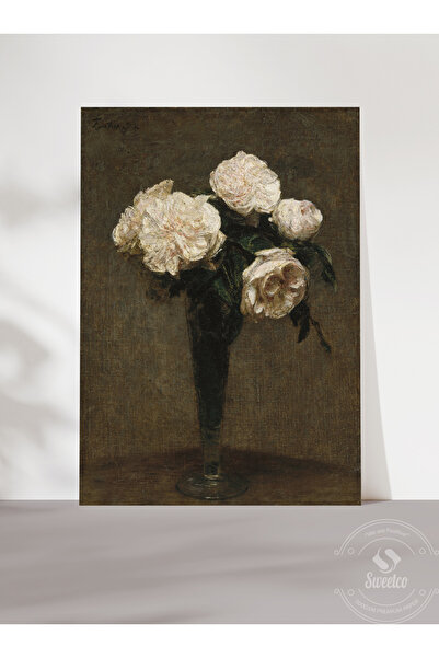 Sweetco Çerçevesiz Poster Roses in a Vase by Henri Fantin Latour | Floral Fine Art Vintage Gül Çiçekleri