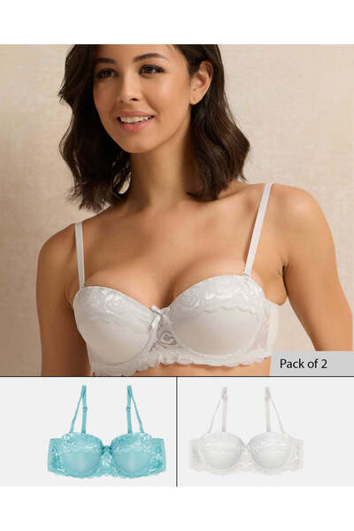 REDTAG طقم حمالة صدر نسائية باللونين الأبيض والأزرق المخضر (عبوة من قطعتين)