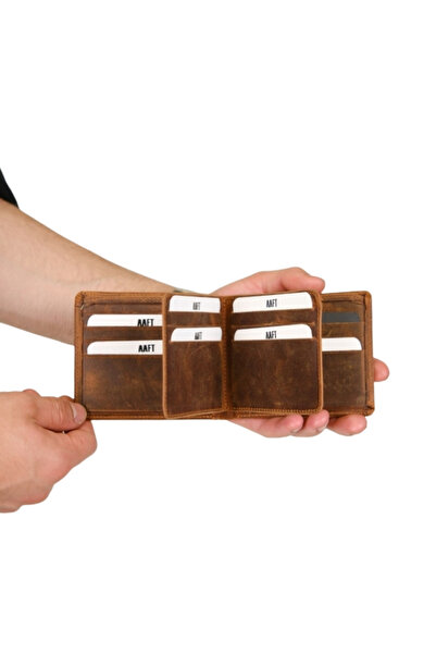 MFT Leather Design Портмоне от естествена кожа с шевове за мъже | London 9163 Crazy Taba