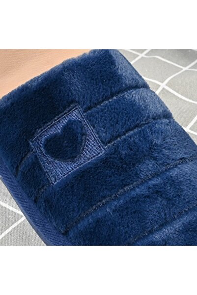 Tmall Fluffy slippers, With heart, With fur, PD1072, Dark blue