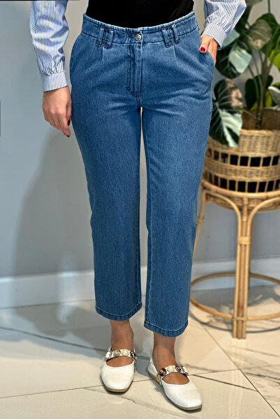 Lale Butik Women's Mom Jean Pants 16031 Blue