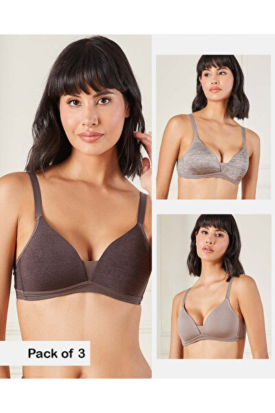 REDTAG Women Assorted Melange Non-Wired Padded Bra (Pack of 3)