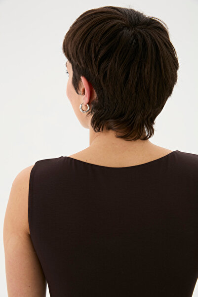 Ayma Active Brown Boat Neck Blouse