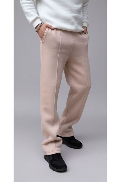 NO 601 Ανδρικό μπεζ χοντρό φαρδύ παντελόνι με φαρδύ πόδι