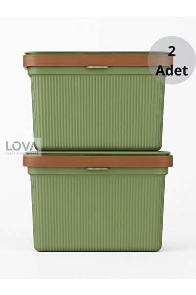 Lova 2'li 6 lt Çok Amaçlı Kulplu Kapaklı Sepet (Yeşil)