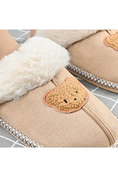 Tmall Papuci de damă, cu ursuleț de pluș, Furry, TM1PD1073, bej