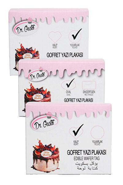 Dr. Gusto Yenilebilir Gofret Yazı Plakası 3’lü Set (Oval – Yuvarlak – Kalp) 2...