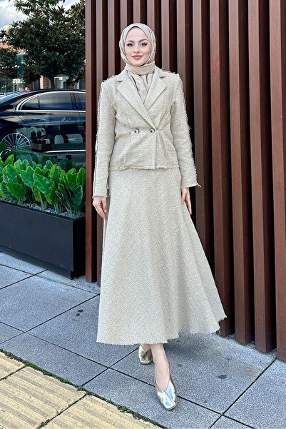 Ovn. طقم تنورة من التويد - لون جملي