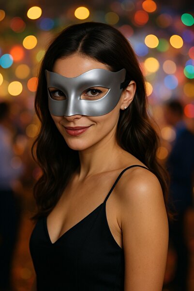 TOYFEST Gri Metalik Parti Maskesi Yetişkin Kadın İçin Şık Kostüm Aksesuarı Ma...