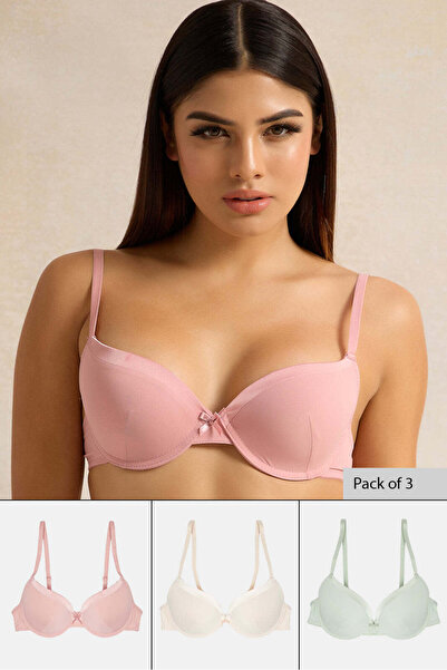 REDTAG Women Assorted T-Shirt Bra Set (Pack of 3)