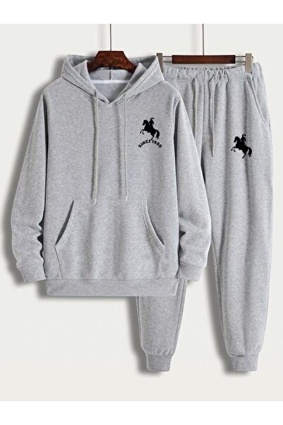 NewCabin Unisex Horse Figured Relaxed Fit “Since 1990” Printed Gray Tracksuit...