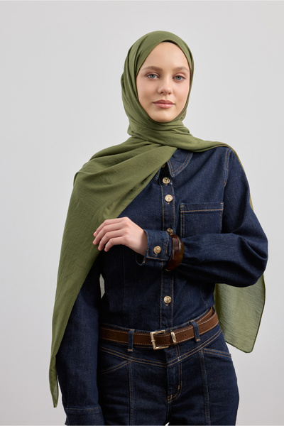 Qef Organic Crash Shawl Khaki Green