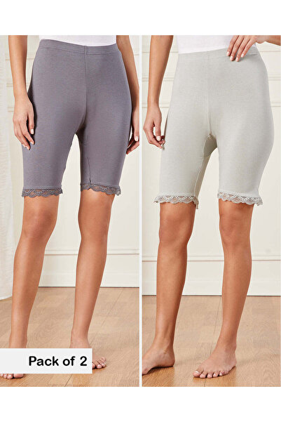 REDTAG Charcoal & Pale Sage 2-Pack Viscose Knit Shorts