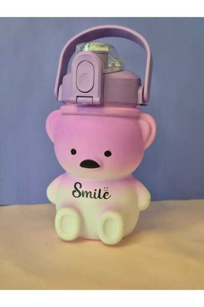 LEVA زجاجة مياه سمايل 800 مل باللون الأزرق مع دمية دب