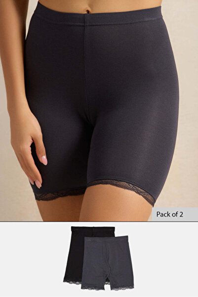 REDTAG Women Black And Charcoal Comfort Short Set (2 Piece)