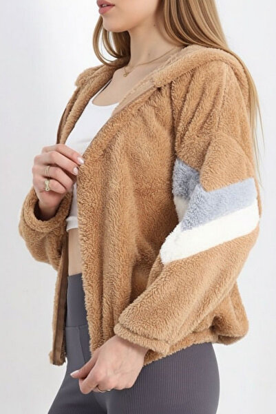 MILANOFOX Plush Sweatshirt with Color Block Hooded Zippers on the Sleeves and Elastic Waist