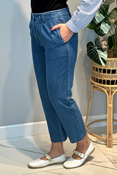 Lale Butik Women's Mom Jean Pants 16031 Blue