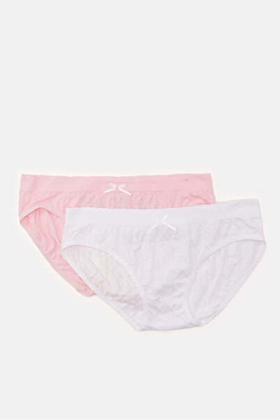 REDTAG Senior Girls White And Pink Jacquard Bikini Brief Set (Pack Of 2)